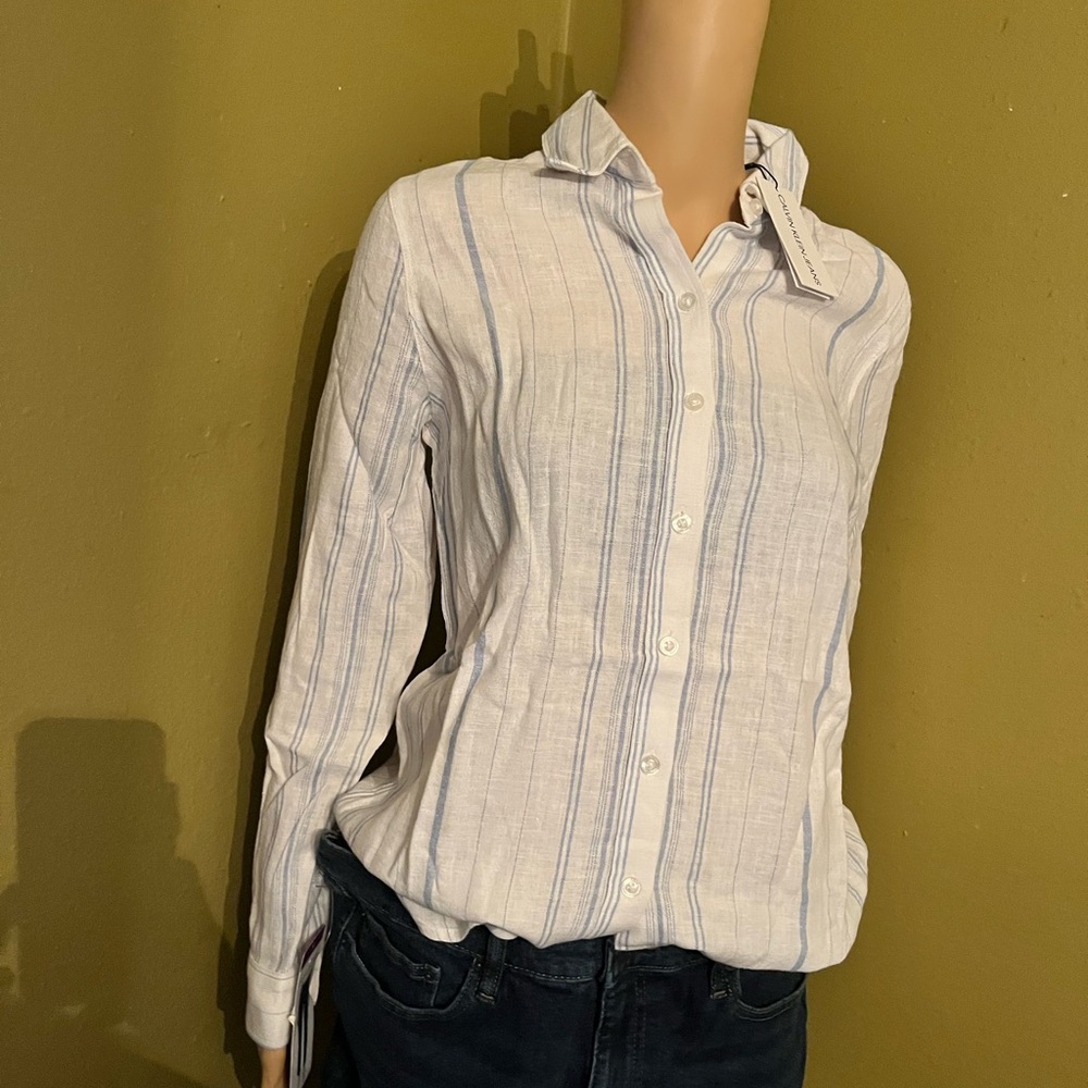 Calvin Klein Striped Shirt in White and Blue